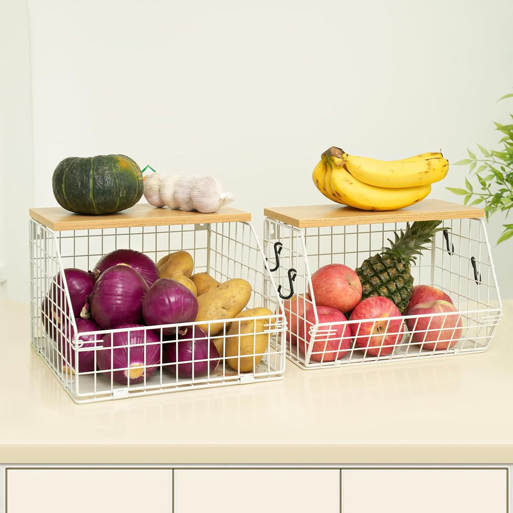 Mefirt White Fruit Bowl, 2-Tier Fruit Basket for Kitchen Counter, Stackable W...