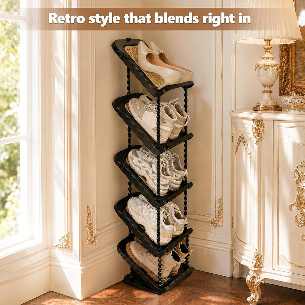 2 Pack Slanted Narrow Shoe Rack 5 Tiers, Slim Depth Vertical Shoe Shelf