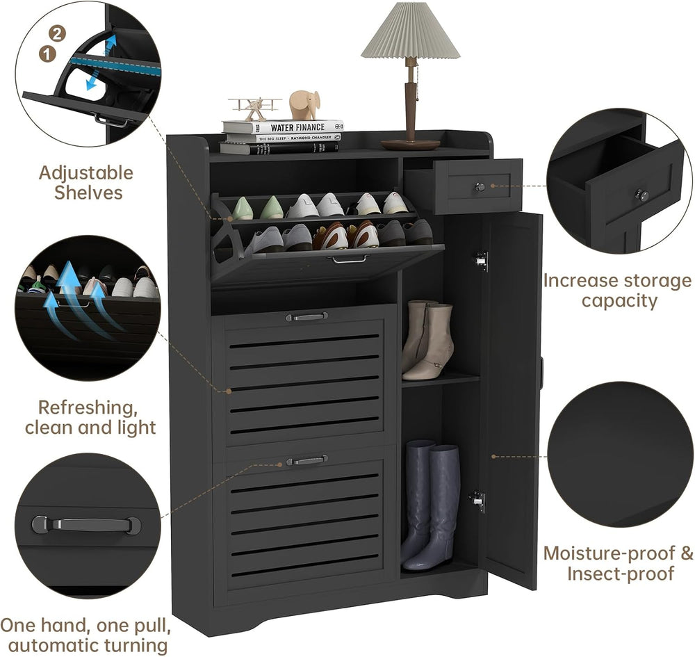Shoe Storage Cabinet with 3 Flip Drawers, Shoe Cabinet Storage for Entryway, ...
