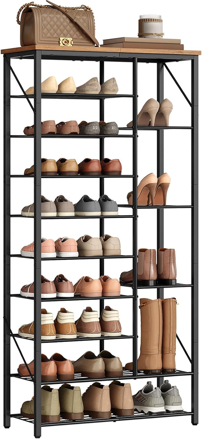 HOOBRO 10 Tier Shoe Rack for Entryway, Large Capacity Tall Shoe Storage