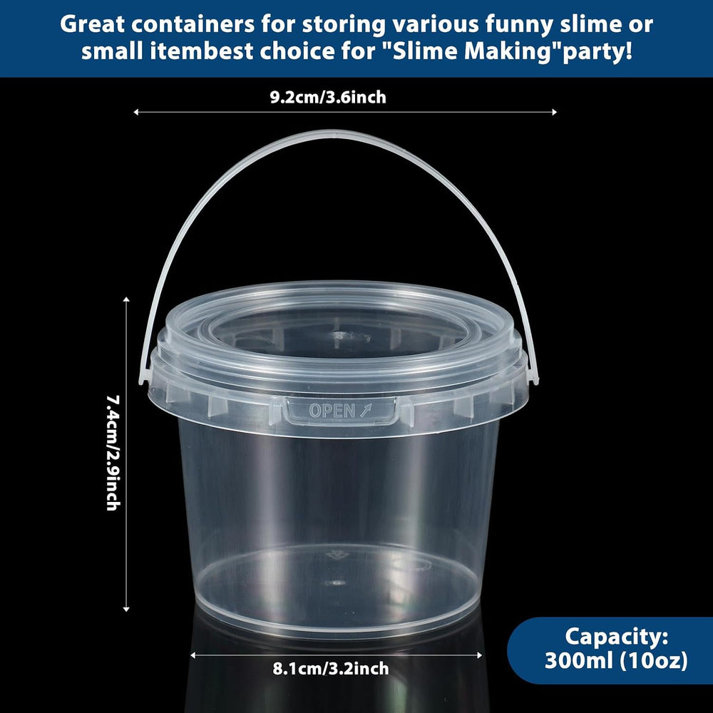 Maxcheck 100 Pcs Plastic Bucket with Lids and Handles Bulk, 10oz, Clear