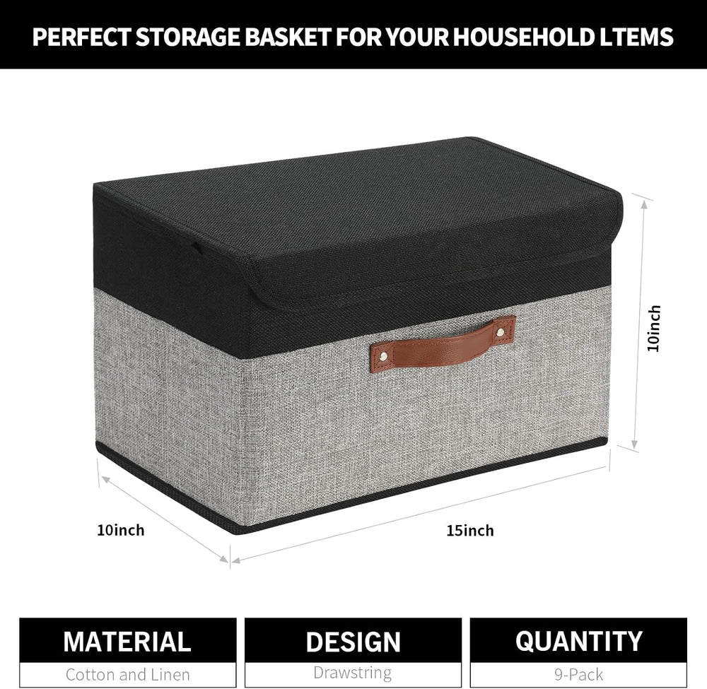 SAMORADREA 8 Pack Linen Foldable Storage Box Containers Fabric Bins with Lids...