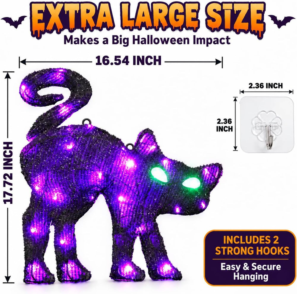 Lighted Hanging Black Cat Halloween Decorations Outdoor Indoor, Large Spooky ...