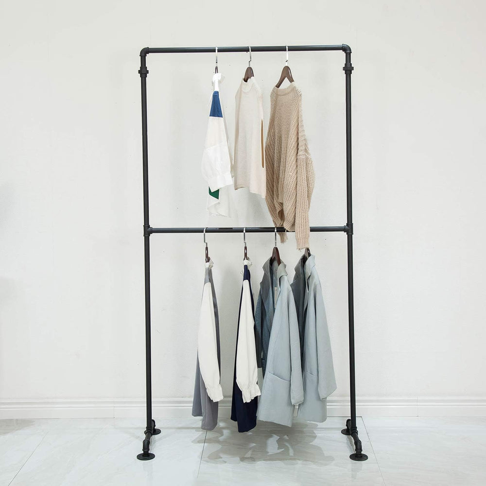 Industrial Pipe Clothing Rack 2-Tier Commercial Garment Rack Standing Display...