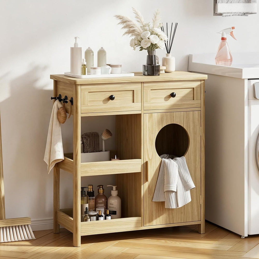47" Tall Bathroom Storage Cabinet with Laundry Hamper