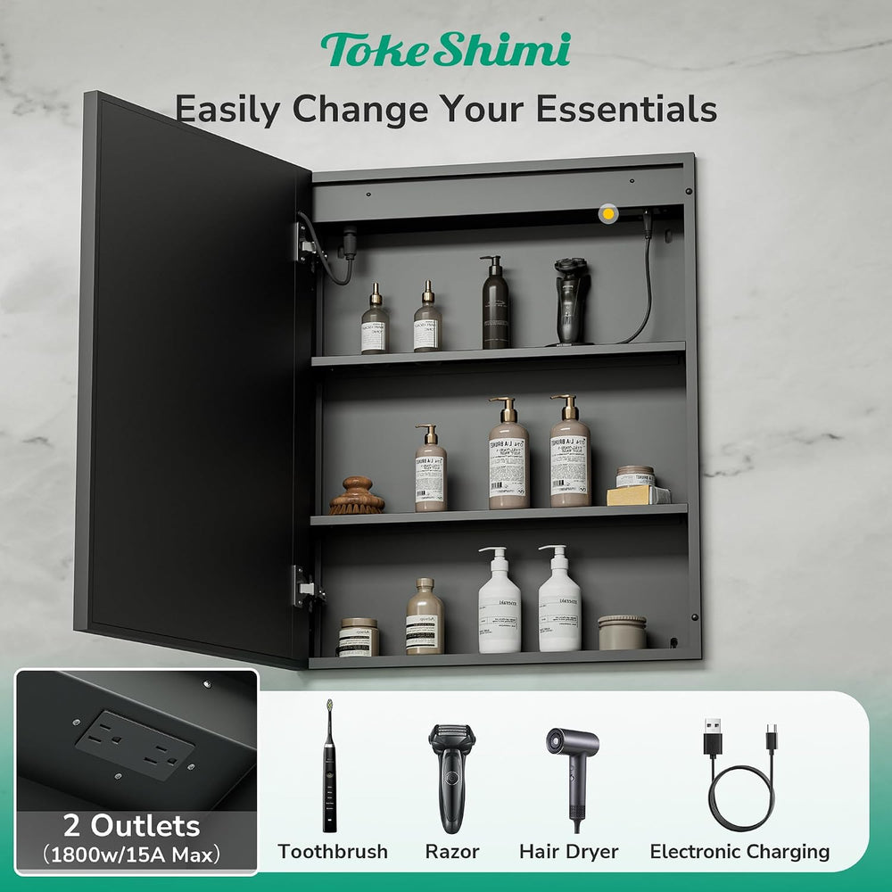36x30 Inch LED Medicine Cabinet Black Frame, Medicine Cabinet with Lights, 3-...