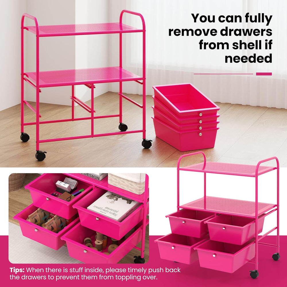 Giantex Rolling Storage Cart w/ 4 Drawers 2 Shelves Metal Rack Shelf Home Off...