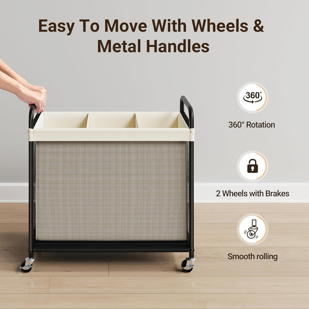 ELYKEN Laundry Hamper 3 Section, 120L Rolling Laundry Sorter with Wheels