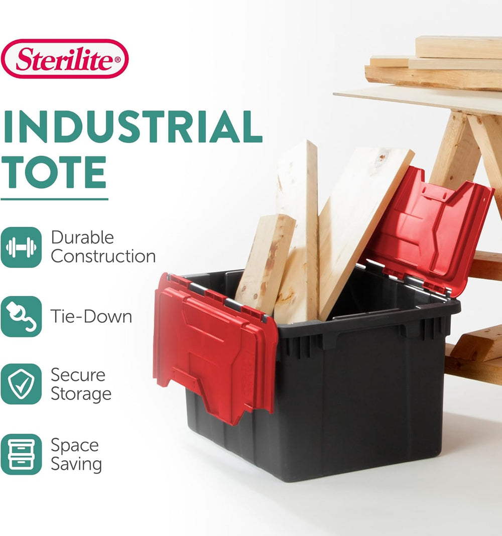 Sterilite Industrial Storage Tote with Lids for Garage, 12 Gallon, 6-Pack
