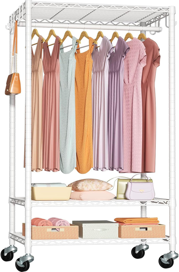 FUTASSI Rolling Clothes Rack, Clothing Racks for Hanging Clothes, White