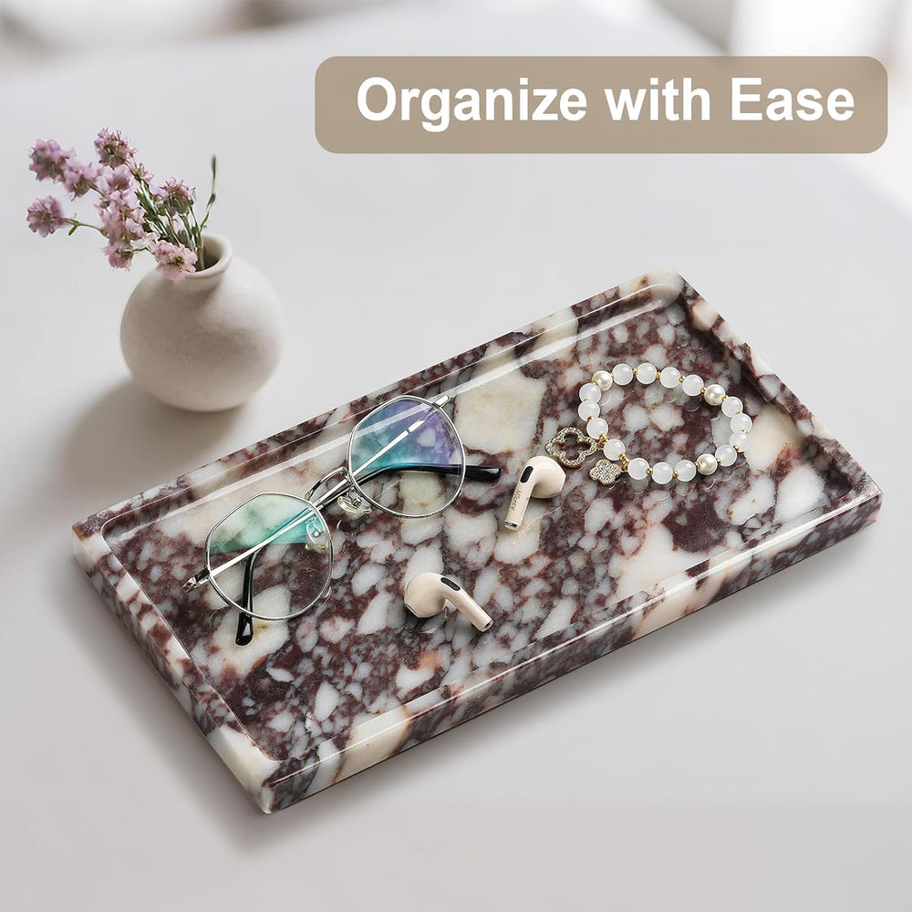 Natural Marble Vanity Tray - Moujings Genuine Marble Perfume Tray for Bathroo...