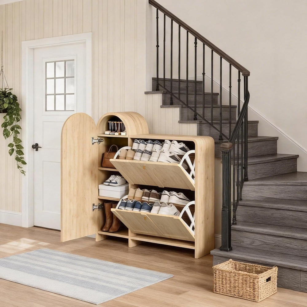 Arched Cabinet with Doors-Shoe Cabinet,Hidden Shoe Rack,Shoe Stand for Entryw...