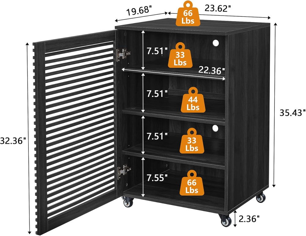 LEVNARY 5-Tier AV Media Cabinet with Grille Door, Modern Wooden Stereo Rack w...