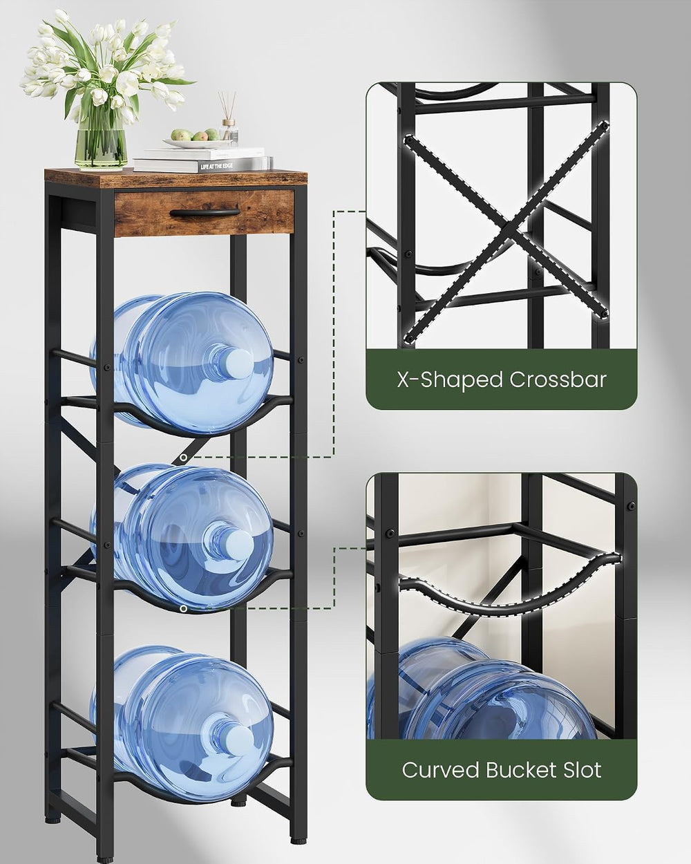 CHOEZON 5-Gallon Water Jug Holder, Water Bottle Holder, 3-Tier Kettle Storage...