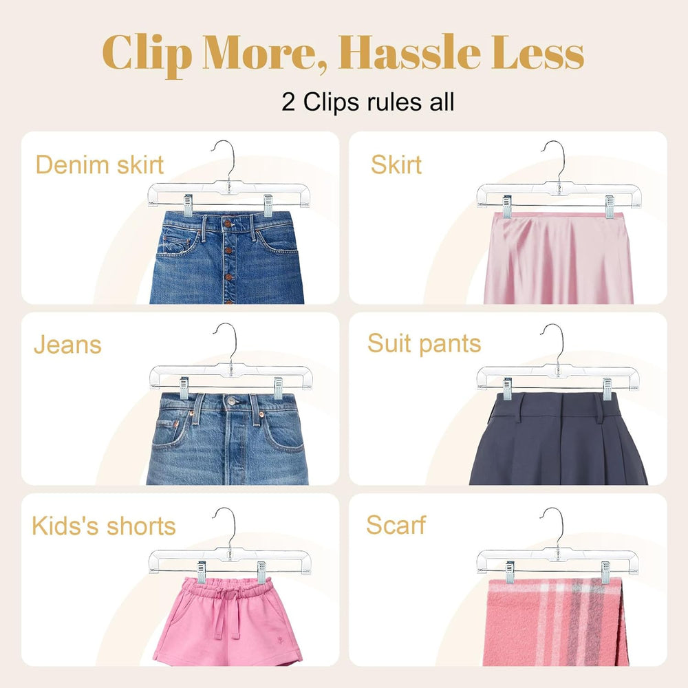HOUSE DAY 200 Pack Plastic Skirt Hangers, 14'' Non Slip Clip Hangers