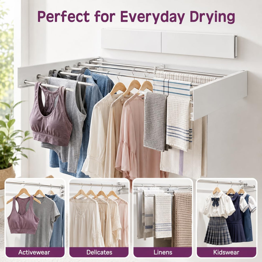 Wall Mounted Clothes Drying Rack, Foldable Retractable Laundry Rack with 5 Ro...