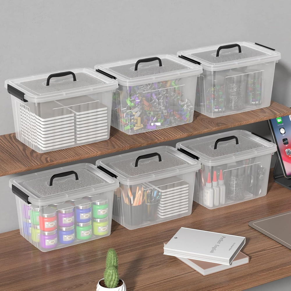 Jekiyo 12 L Plastic Latching Boxes, Clear Storage Bins with Lids, 6 Pack