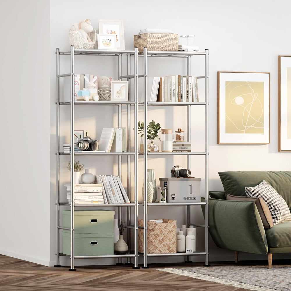 Sakugi Storage Shelves - Set of 2, 5-Tier Metal Shelf Organizer, Space-Saving...