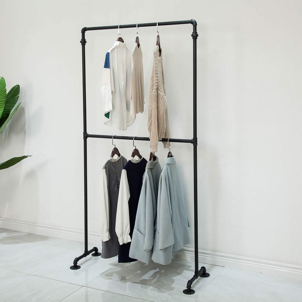 Industrial Pipe Clothing Rack 2-Tier Commercial Garment Rack Standing Display...