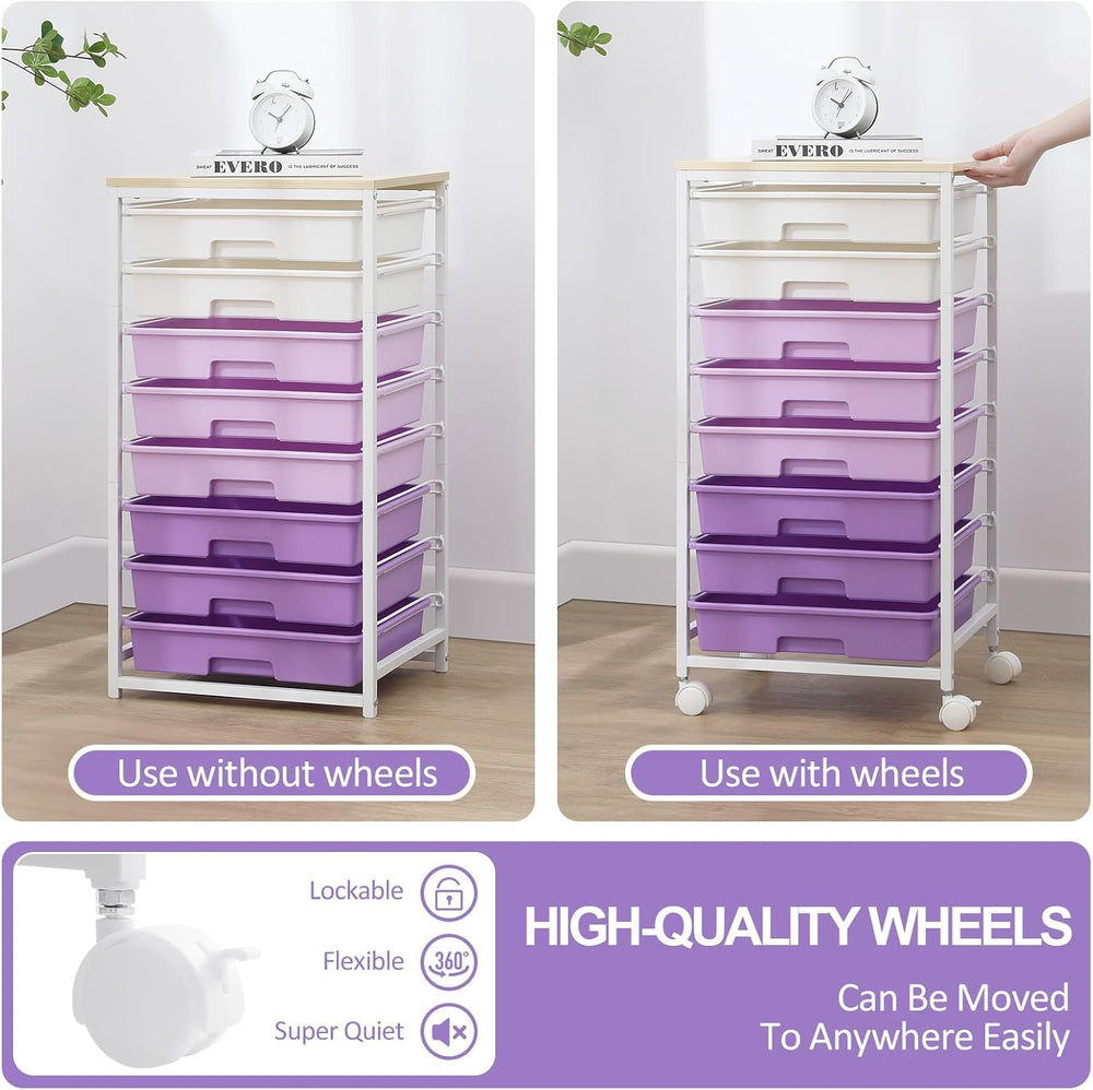 SYKIARIOL Rolling Cart with Drawers,8 Drawers Storage Cart,Purple
