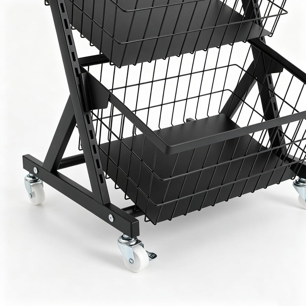 4-Tier Kitchen Storage Cart with 4 Baskets and Wheels, Black