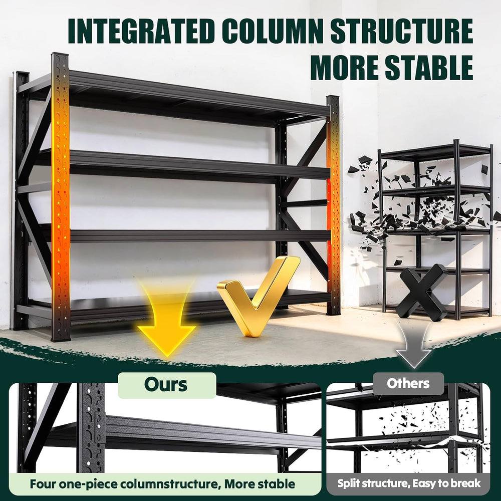 69'W Storage Shelves,4 Tier Heavy Duty Metal Garage Shelving