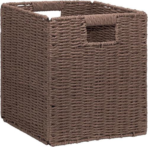 10.5x10.5in storage baskets set of 3 dark brown shown in use