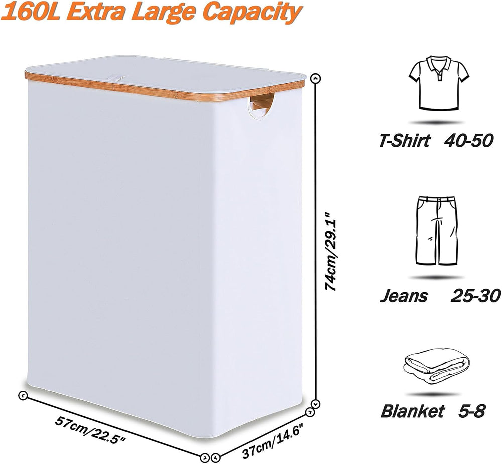 efluky Laundry Hamper 3 Section with lid and 3 Removable Bags, White