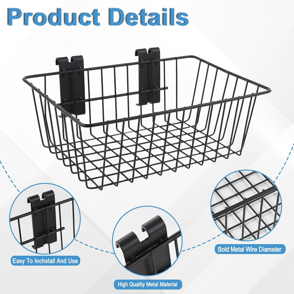 Polmart Heavy Duty Gridwall/Grid Panel Basket, Black (2-Pack)