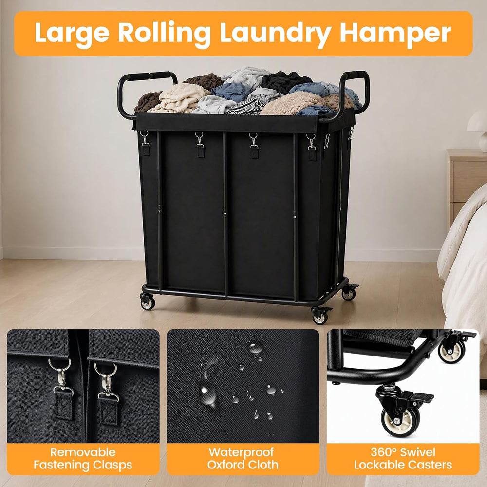 360L Laundry Hamper Cart with Wheels, Large Detachable Clothes Basket ﻿