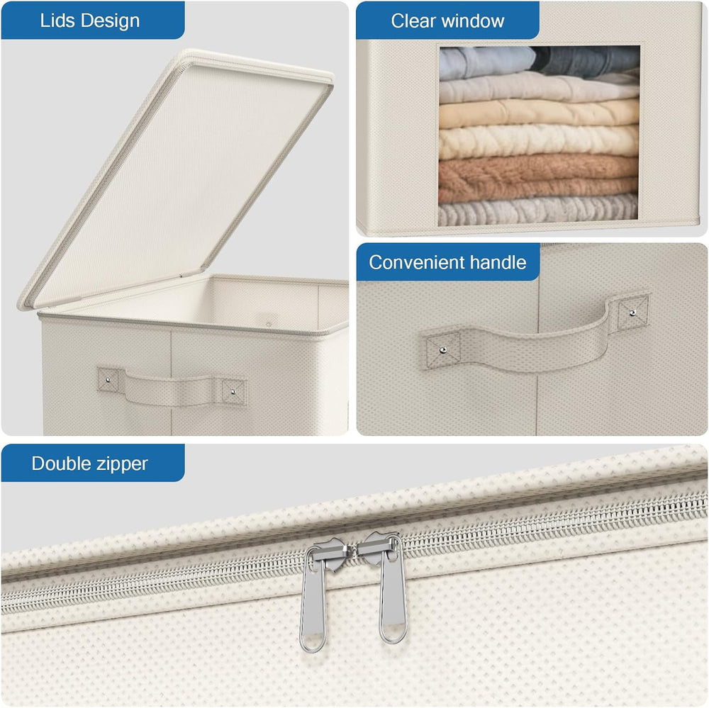 Zilink Fabric Storage Bins with Lid Sweater Closet Organizer, Beige,4 Pack