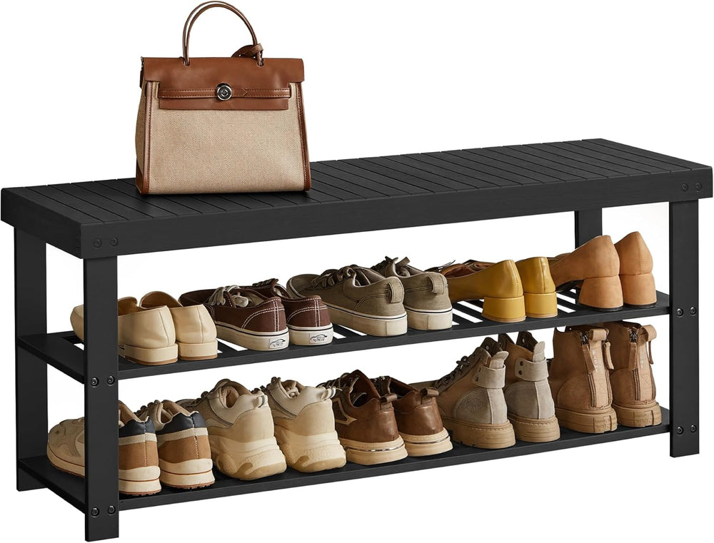 SONGMICS Shoe Rack Bench, 3-Tier Bamboo Entryway Bench, 42.9 Inches Width