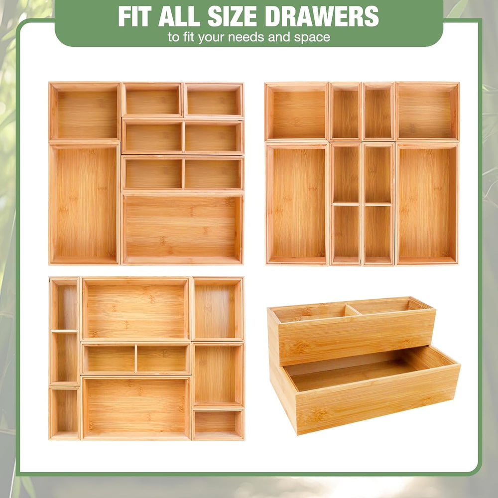 Bamboo Drawer Organizer Set, 8 PCS Multi-Use Wood Drawer Storage Boxes, Junk ...