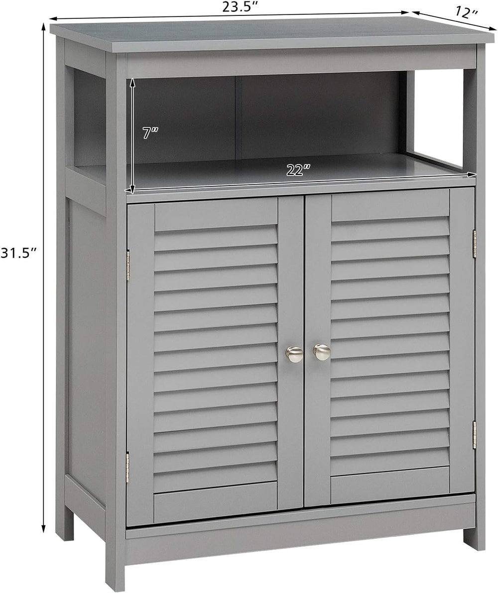 Tangkula Bathroom Floor Cabinet, Wooden Freestanding Storage Cabinet with Dou...