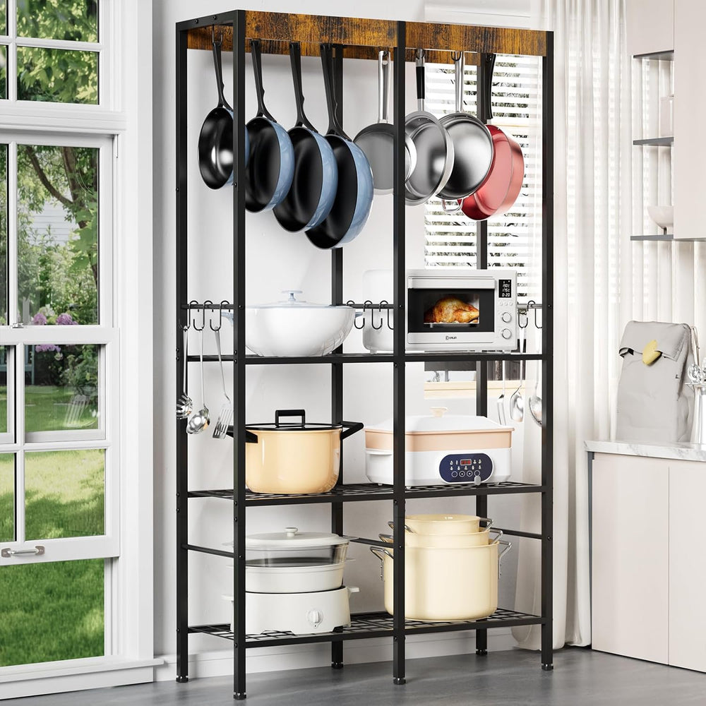Pot Rack 5 Tier— Pot and Pan Organizer with Hanging Rod, Holds Cast Iron &amp...