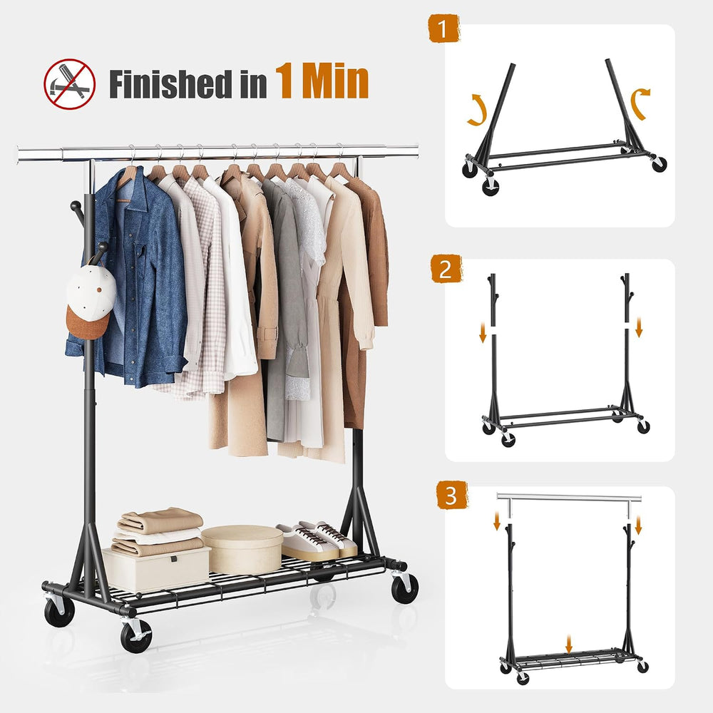 Gewudraw Clothes Rack Heavy Duty 530 LBS Capacity, Portable, Foldable,Black