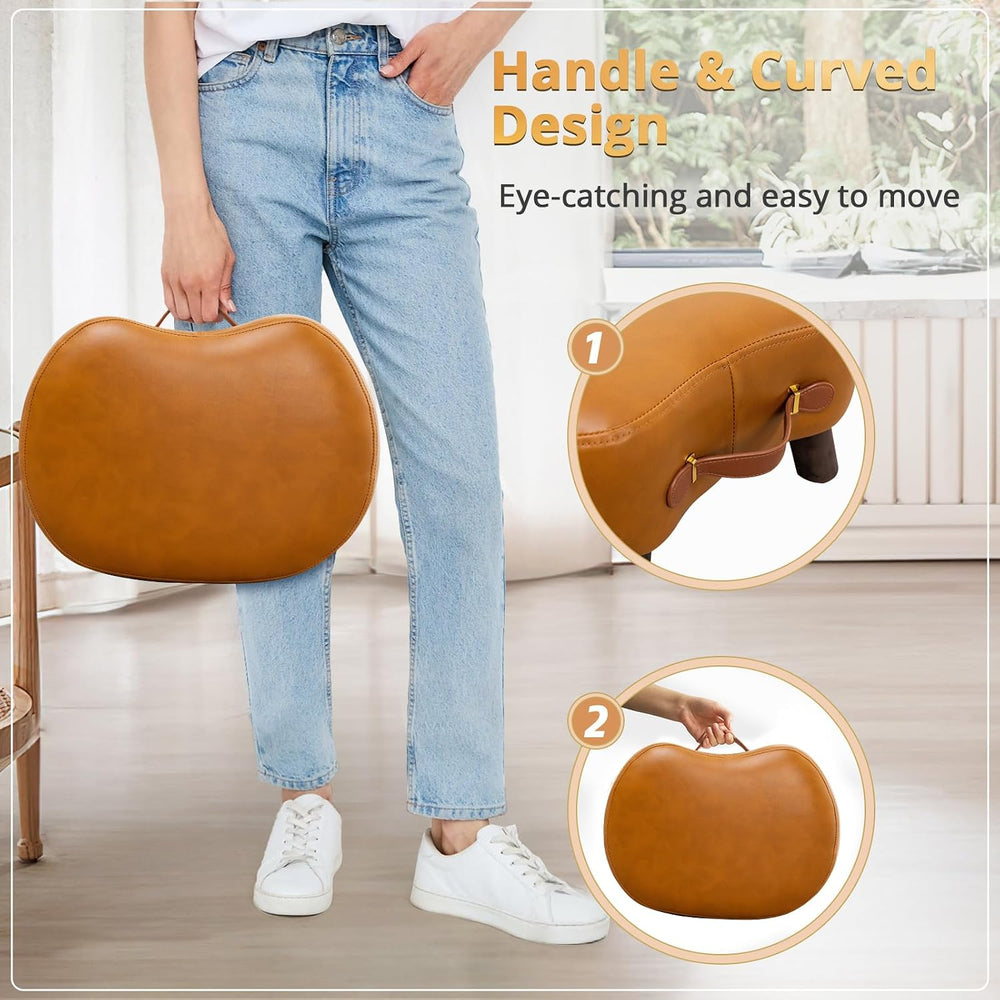 LUE BONA Small Curved Foot Stool with Handle, Whisky Brown Velvet Footstool a...