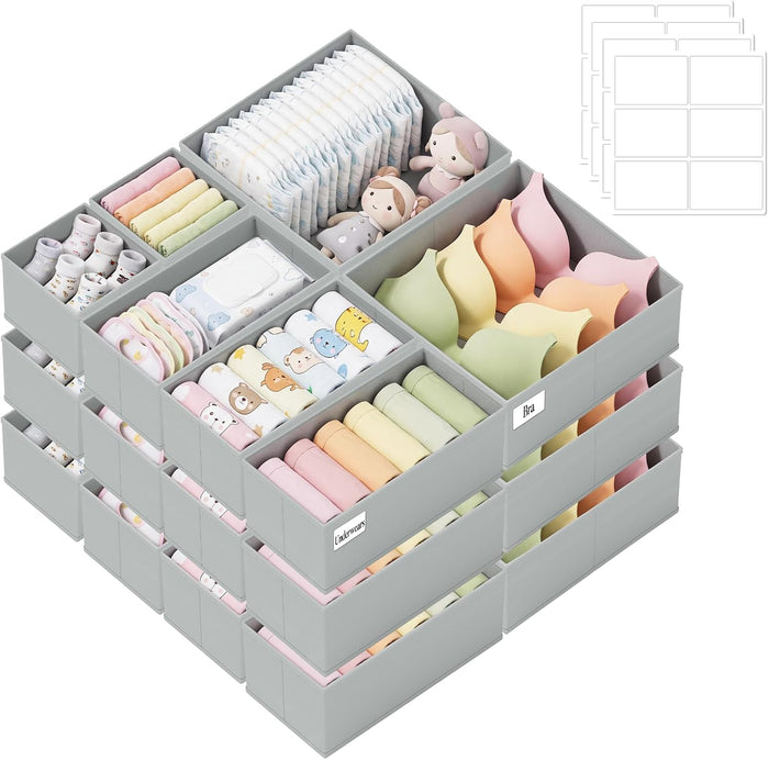 Drawer Organizer Storage for Clothes, Socks, 21 Pack, Grey