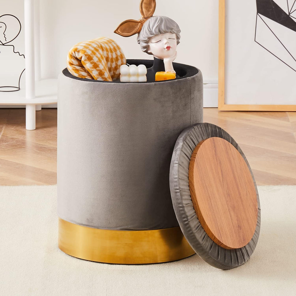 Velvet Storage Ottoman Multipurpose Footrest Stool with Metal Base Modern Rou...