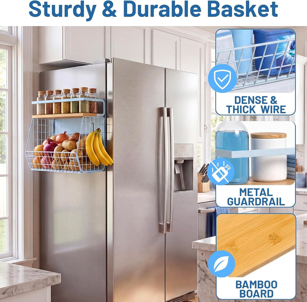 Magnetic Shelf for Fridge with Wood Lid, Fruit Potato and Onion Storage Bins,...