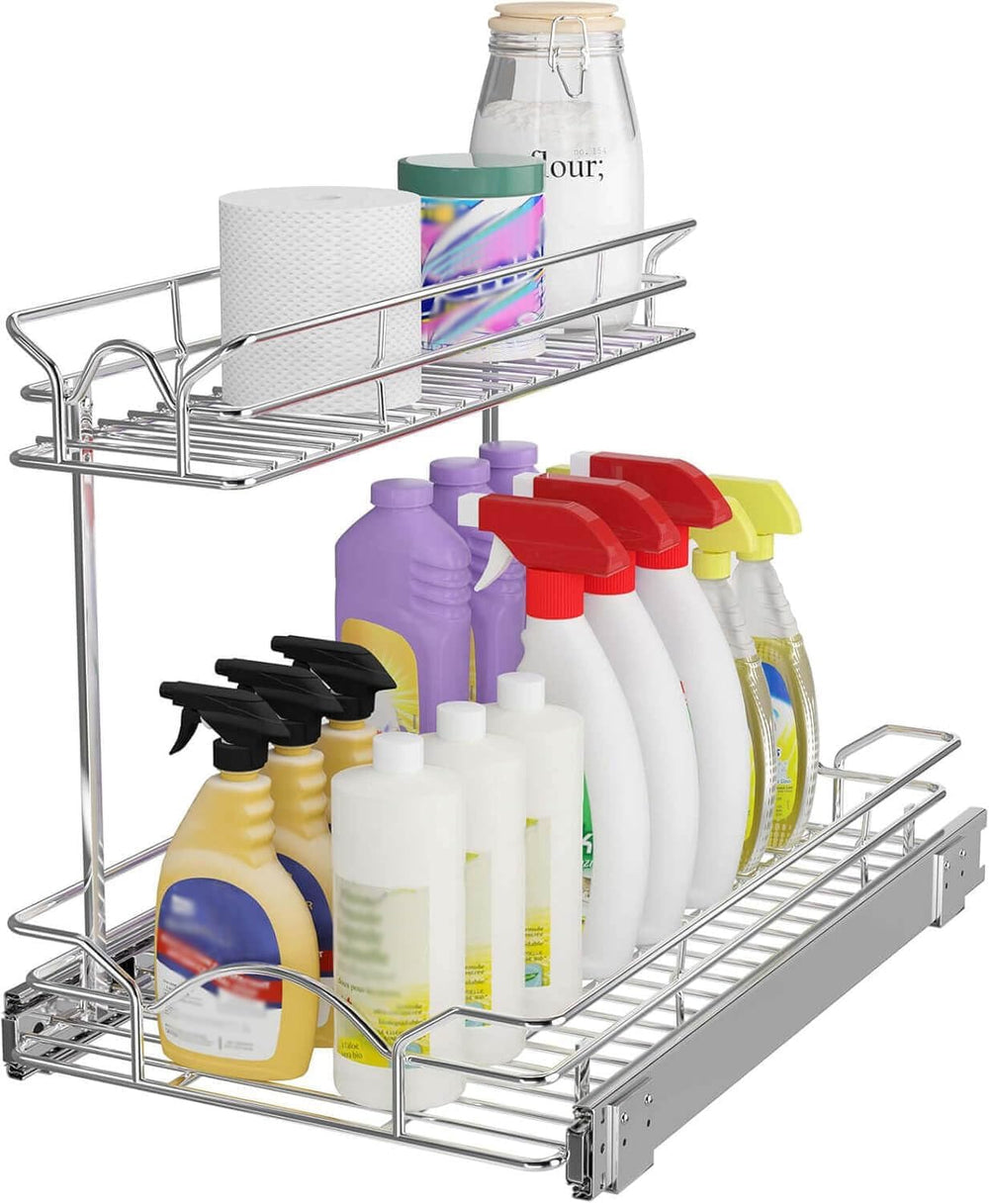 OCG Under Sink Cabinet Organizer Two Tier Pull Out Shelf (11.75W x21D), Under...