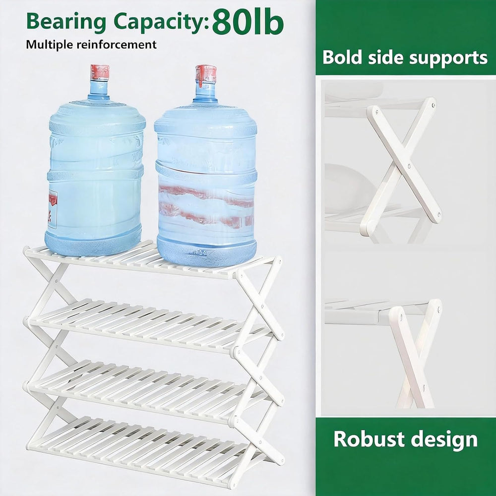 5 Tier Bamboo Shoe Rack White,Portable Folding Shoe Storage Rack,Without Inst...