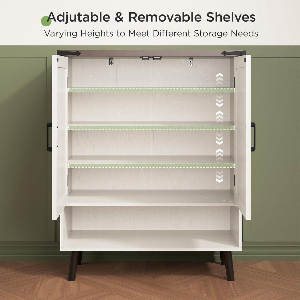 Vabches 34" Tall Farmhouse Shoe Storage Cabinet with Doors, White