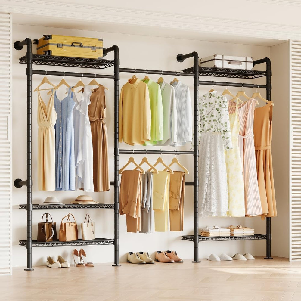 Higeego W3 Wall Mounted Clothes Rack, Industrial Pipe Clothing Rack, Black
