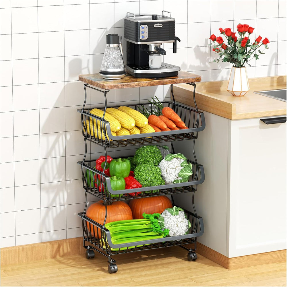 Gsiekare 4 Tier Fruit and Vegetable Basket for Kitchen with Wheels