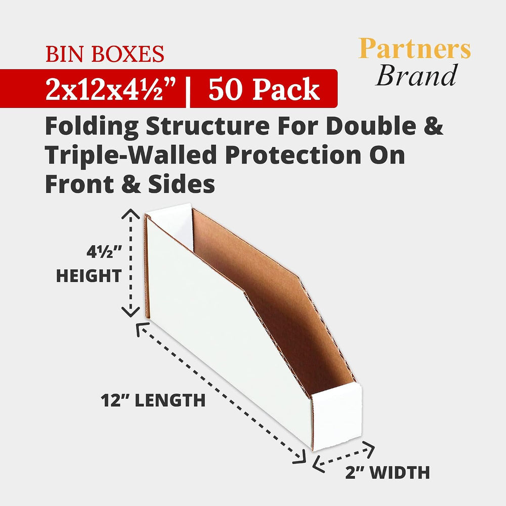Partners Brand PBINMT212 Open Top Bin Boxes, 2" x 12" x 4 1/2"...