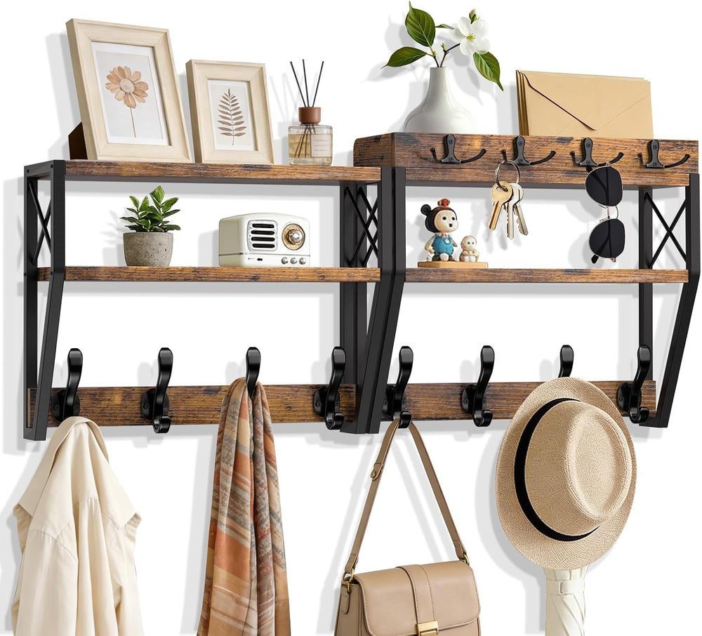 Upgraded 3-Tier Large Coat Rack Wall Mount with Shelf
