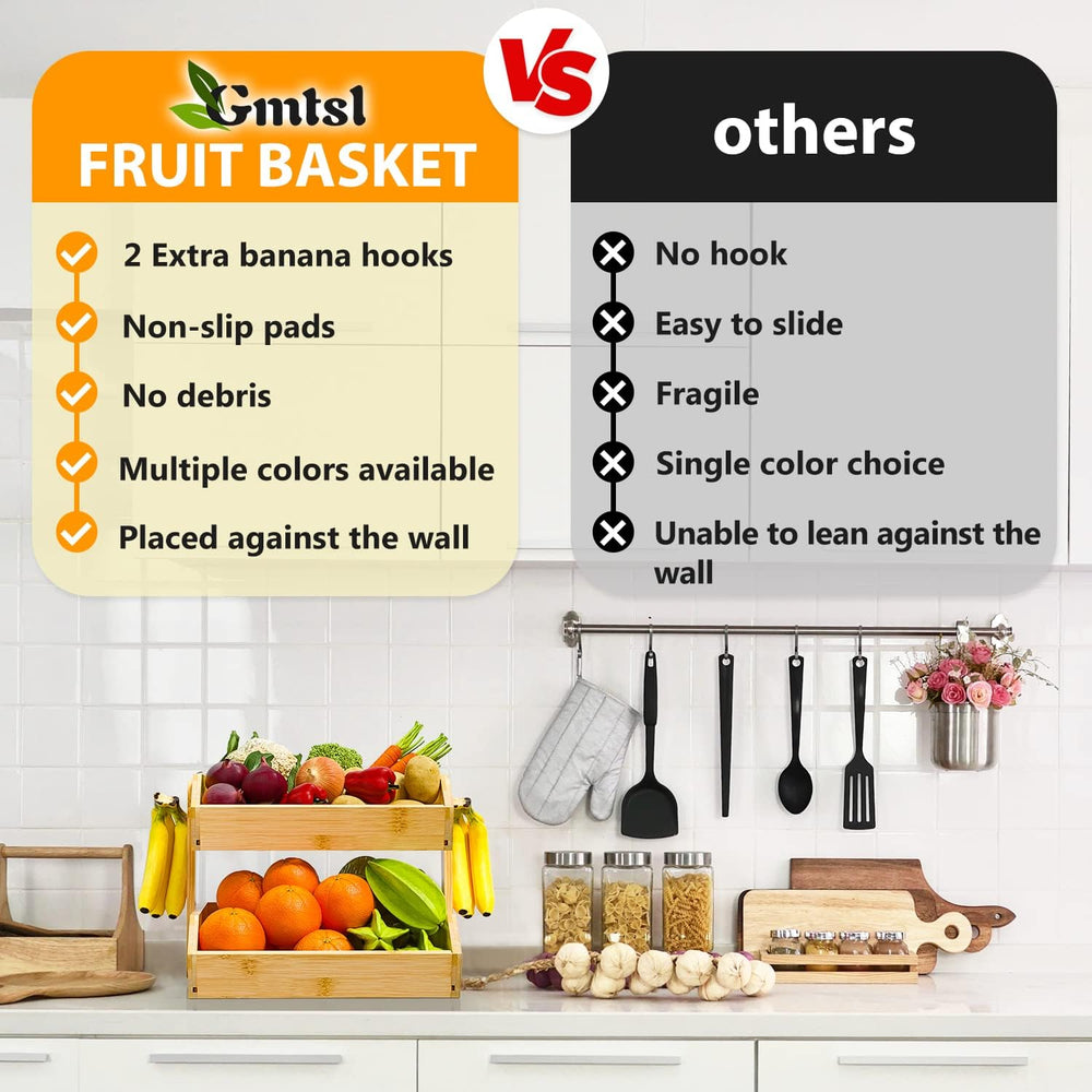 Gmtsl Bamboo Fruit Basket for Kitchen, Fruit Holder for Kitchen Countertop