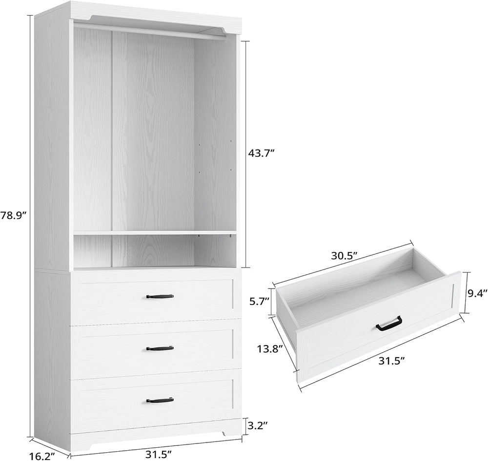 IRONCK Freestanding Closet System with Adjustable Shelves & 3 Drawers