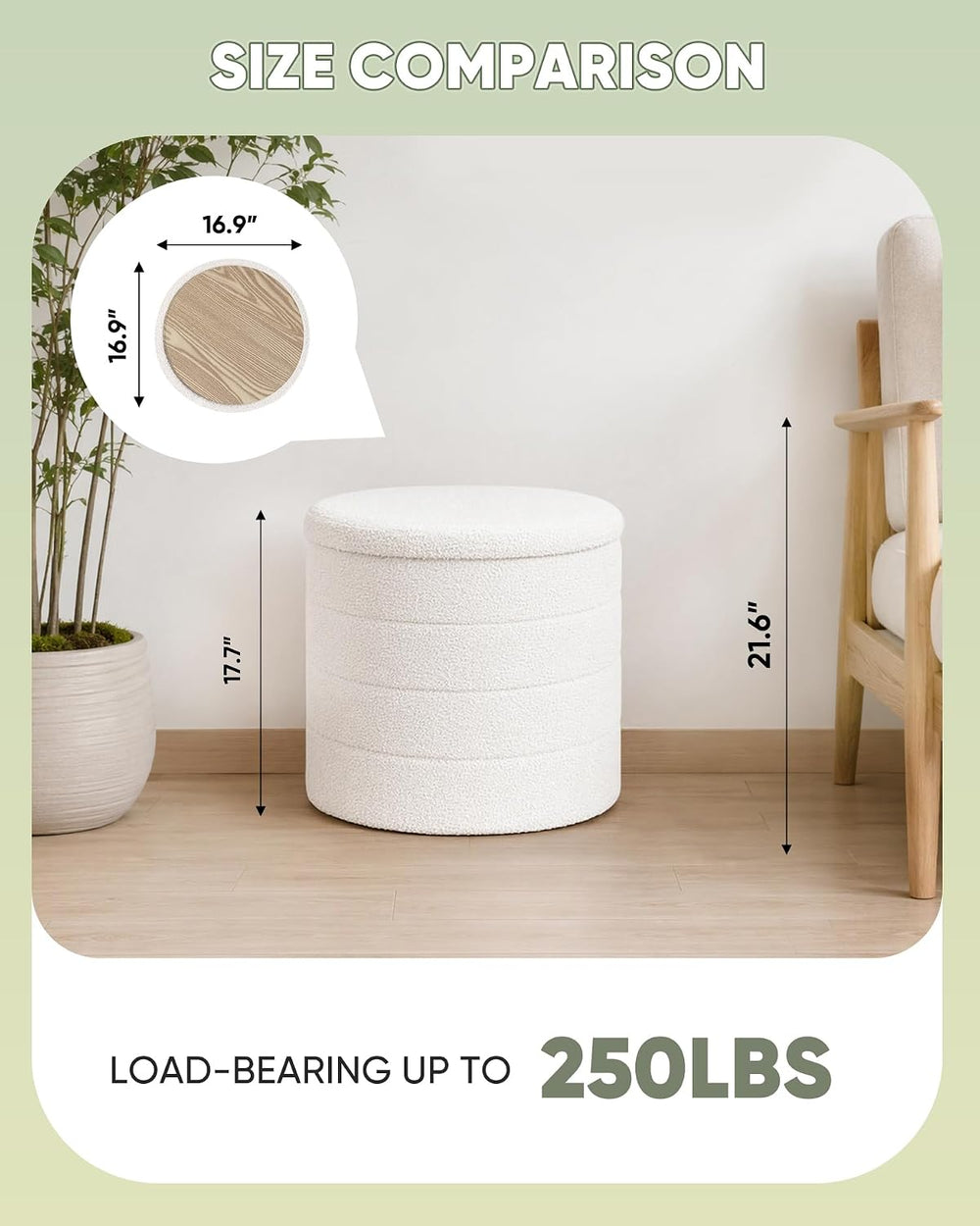 B FSOBEIIALEO Folding Storage Ottoman, Round Sherpa Ottomans, Cream White